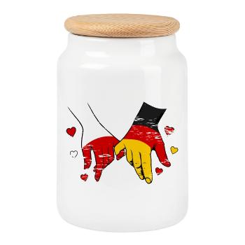 Drapeau Pologne-Allemagne se tenant la main utilisé - Boîte à biscuits avec couvercle en bois - blanc - Devant