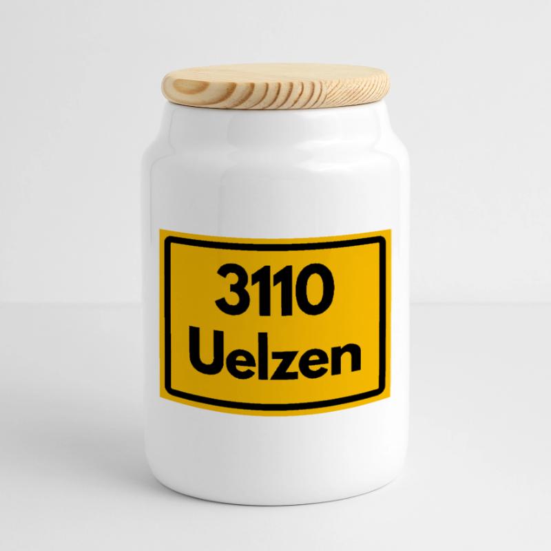 OLD POSTCODE ZIP CODE 3110 UELZEN HUNDERTWASSER Cookie Jar with Wooden Lid