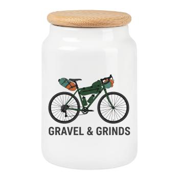 Gravel & Grinds Minimalistische Fahrradkunst - Keksdose mit Holzdeckel - Weiß - Vorne