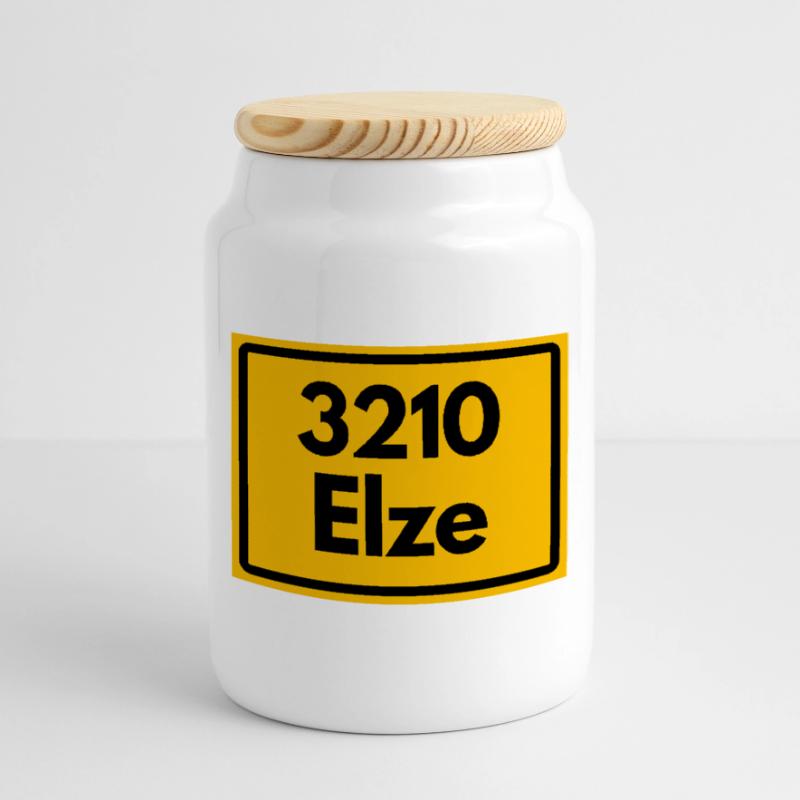 OLD POSTCODE ZIP CODE RETRO 3210 ELZE LEINEKLOSTER Cookie Jar with Wooden Lid