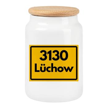 ALTE POSTLEITZAHL PLZ RETRO 3130 LÜCHOW WENDLAND! - Keksdose mit Holzdeckel - Weiß - Vorne