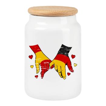 Spanien_Deutschland_Flagge_Haendehalten_used - Cookie Jar with Wooden Lid - white - Front