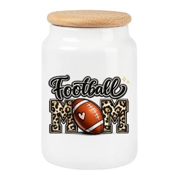 Football Mama Leopard Game Day Maillot Maman - Boîte à biscuits avec couvercle en bois - blanc - Devant