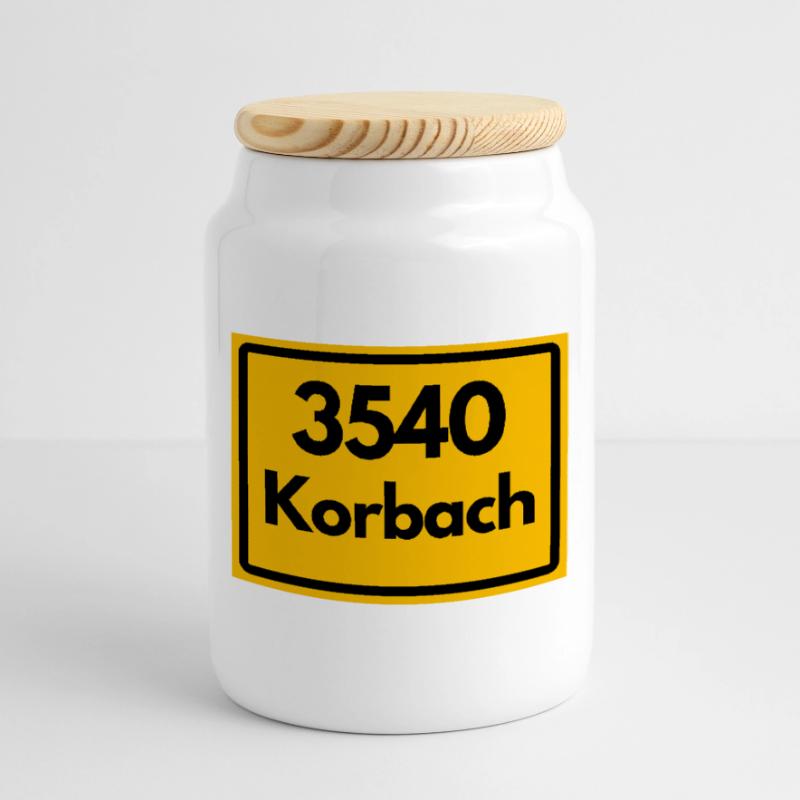 OLD POSTCODE POSTCODE RETRO 3540 KORBACH – HANSE Cookie Jar with Wooden Lid