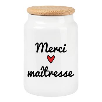 MAÎTRESSE. MERCI. MERCI MAÎTRESSE. CADEAU - Boîte à biscuits avec couvercle en bois - blanc - Devant