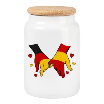 Deutschland_Spanien_Flagge_Haendehalten - Cookie Jar with Wooden Lid - white - Front