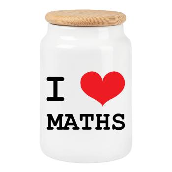 J'aime les Maths : Tee-shirt Passion Mathématiques - Boîte à biscuits avec couvercle en bois - blanc - Devant