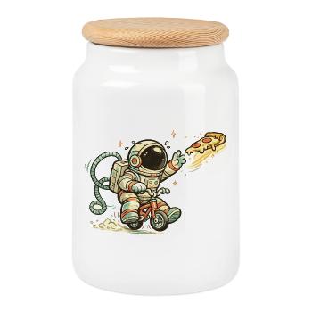 Cascade de pizza à vélo d’astronaute - Boîte à biscuits avec couvercle en bois - blanc - Devant