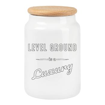 Level Ground is a Luxury – Spruch - Keksdose mit Holzdeckel - Weiß - Vorne