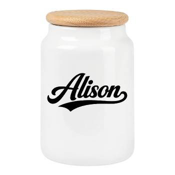 Alison name first last family - Cookie Jar with Wooden Lid - white - Front