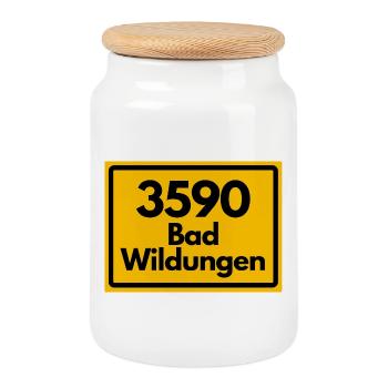 ALTE POSTLEITZAHL PLZ RETRO 3590 BAD WILDUNGEN  - Keksdose mit Holzdeckel - Weiß - Vorne