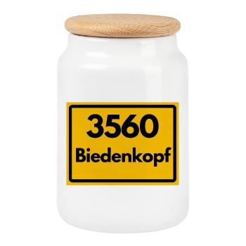 ALTE POSTLEITZAHL PLZ RETRO 3560 BIEDENKOPF  - Keksdose mit Holzdeckel - Weiß - Vorne