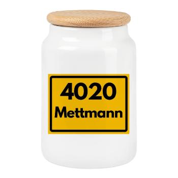 ALTE POSTLEITZAHL PLZ RETRO 4020 METTMANN - Keksdose mit Holzdeckel - Weiß - Vorne