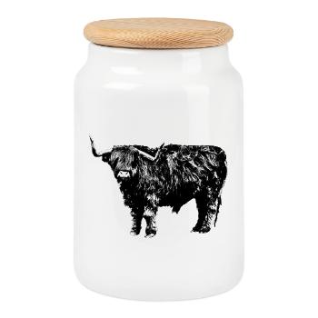 Highland Cattle - Cookie Jar with Wooden Lid - white - Front