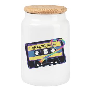 Analog Soul Vintage Cassette Heart Art - Cookie Jar with Wooden Lid - white - Front
