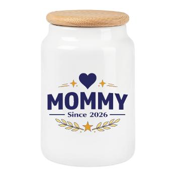 Mommy Since 2026 – Proud Mom Design - Cookie Jar with Wooden Lid - white - Front