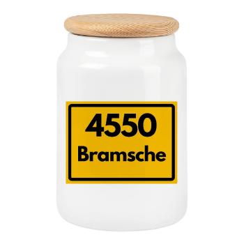 ALTE POSTLEITZAHL PLZ RETRO  4550 BRAMSCHE - Keksdose mit Holzdeckel - Weiß - Vorne