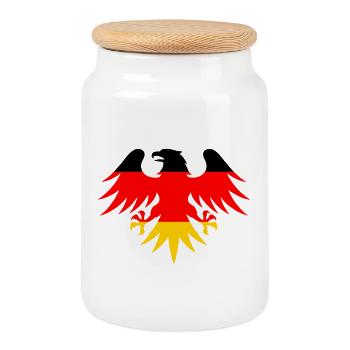 Adler im Rot Gelb Flaggenstil - Keksdose mit Holzdeckel - Weiß - Vorne