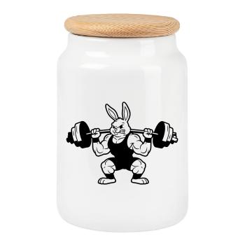 Silhouette d’haltère Muscle Bunny - Boîte à biscuits avec couvercle en bois - blanc - Devant
