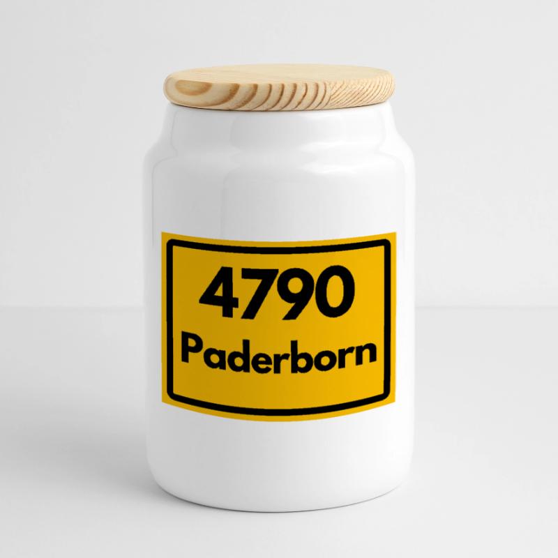 OLD POSTCODE POSTCODE RETRO 4790 PADERBORN Cookie Jar with Wooden Lid