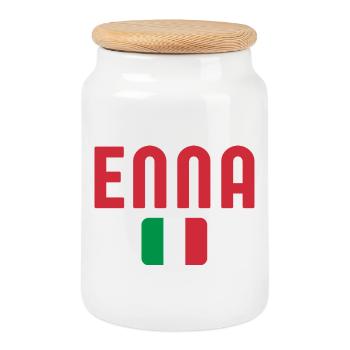 Enna Italian Flag  - Cookie Jar with Wooden Lid - white - Front