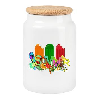 Ambiance estivale - Boîte à biscuits avec couvercle en bois - blanc - Devant
