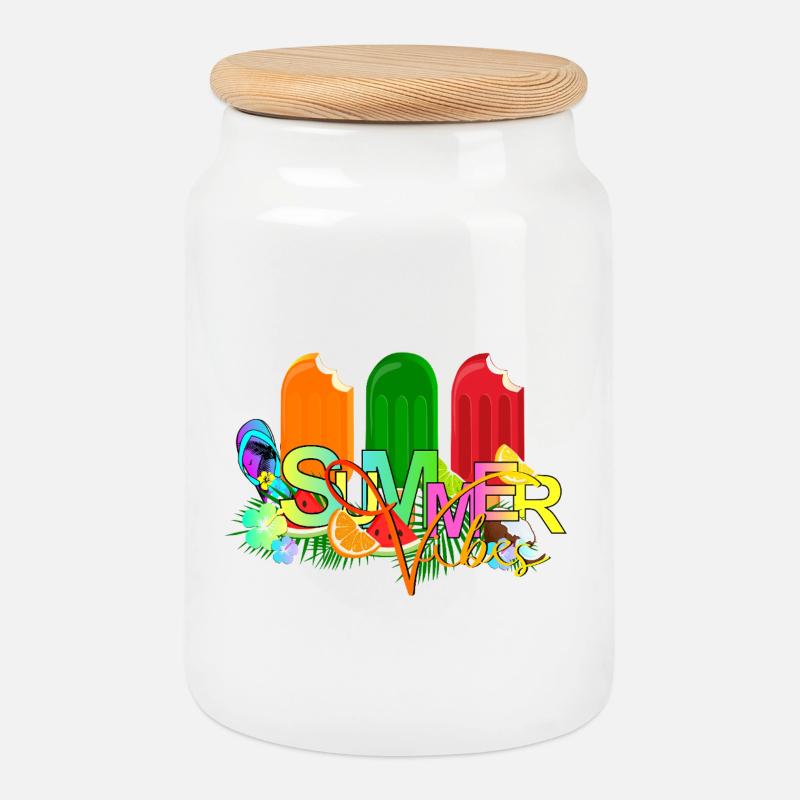 Summer Vibes - Cookie Jar with Wooden Lid - white