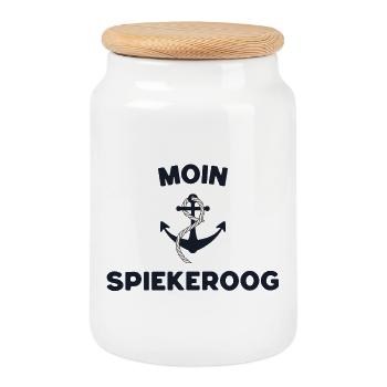 Moin Spiekeroog – Conception d’ancres maritimes - Boîte à biscuits avec couvercle en bois - blanc - Devant
