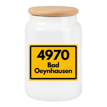 ALTE POSTLEITZAHL PLZ RETRO 4970 BAD OYENHAUSEN - Keksdose mit Holzdeckel - Weiß - Vorne