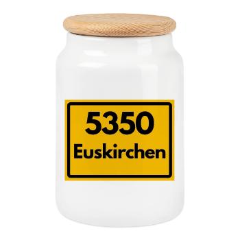 ALTE POSTLEITZAHL PLZ RETRO 5350 Euskirchen - Keksdose mit Holzdeckel - Weiß - Vorne