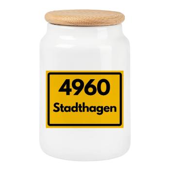 ALTE POSTLEITZAHL PLZ RETRO 4960 STADTHAGEN - Keksdose mit Holzdeckel - Weiß - Vorne