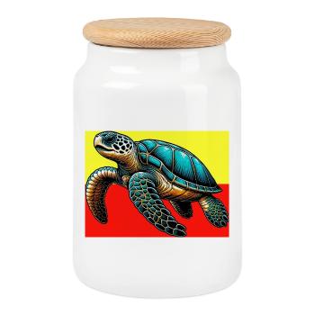 turtle - Cookie Jar with Wooden Lid - white - Front