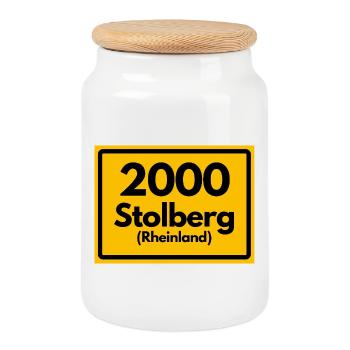 ALTE POSTLEITZAHL PLZ RETRO  2000 STOLBERG  - Keksdose mit Holzdeckel - Weiß - Vorne