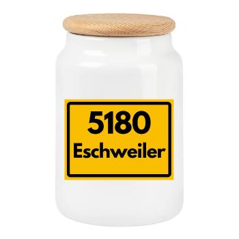 ALTE POSTLEITZAHL PLZ RETRO 5180 ESCHWEILER - Keksdose mit Holzdeckel - Weiß - Vorne