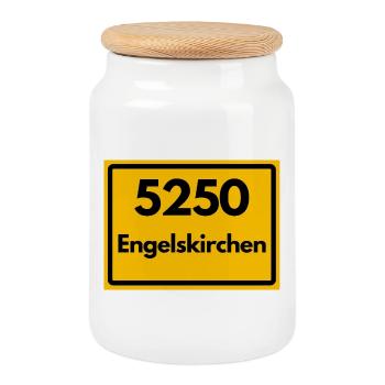 ALTE POSTLEITZAHL PLZ RETRO 5250 ENGELSKIRCHEN - Keksdose mit Holzdeckel - Weiß - Vorne