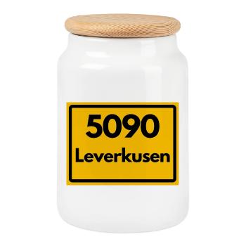 ALTE POSTLEITZAHL PLZ RETRO 5090 LEVERKUSEN - Keksdose mit Holzdeckel - Weiß - Vorne