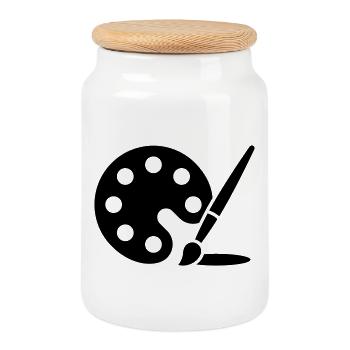 Painting, Color Palette, Brush, Art Icon - Cookie Jar with Wooden Lid - white - Front