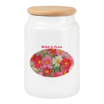 Sauvage et Libre - Elipse de la Fleur du Cosmos Vibrant - Boîte à biscuits avec couvercle en bois - blanc - Devant