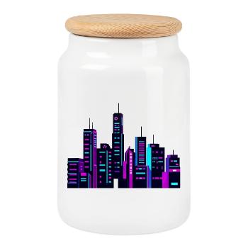 Silhouette de Neon City - Boîte à biscuits avec couvercle en bois - blanc - Devant
