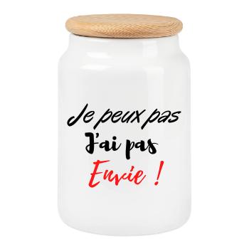 je peux pas j'ai pas envie ! - Boîte à biscuits avec couvercle en bois - blanc - Devant