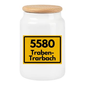 ALTE POSTLEITZAHL PLZ RETRO 5580 TRABEN-TRARBACH - Keksdose mit Holzdeckel - Weiß - Vorne