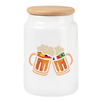 Beer flags for World Cup with Spain and Germany - Cookie Jar with Wooden Lid - white - Front