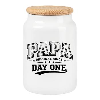 Papa College Statement im Vintage Lettering - Keksdose mit Holzdeckel - Weiß - Vorne