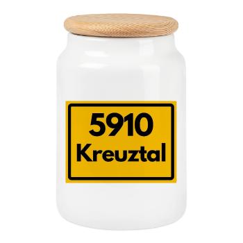 ALTE POSTLEITZAHL PLZ RETRO 5910 KREUZTAL - Keksdose mit Holzdeckel - Weiß - Vorne