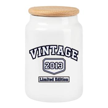 Édition limitée Vintage 2013 College Style - Boîte à biscuits avec couvercle en bois - blanc - Devant