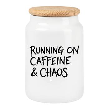 Running on Caffeine & Chaos Shirt - Cookie Jar with Wooden Lid - white - Front