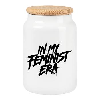 In my Feminist Era black - Cookie Jar with Wooden Lid - white - Front