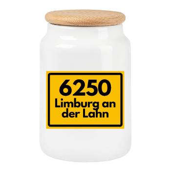 ALTE POSTLEITZAHL PLZ 6250 LIMBURG AN DER LAHN - Keksdose mit Holzdeckel - Weiß - Vorne