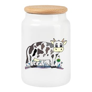 Cow - Cookie Jar with Wooden Lid - white - Front
