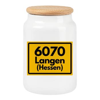 ALTE POSTLEITZAHL PLZ RETRO 6070 LANGEN (HESSEN) - Keksdose mit Holzdeckel - Weiß - Vorne